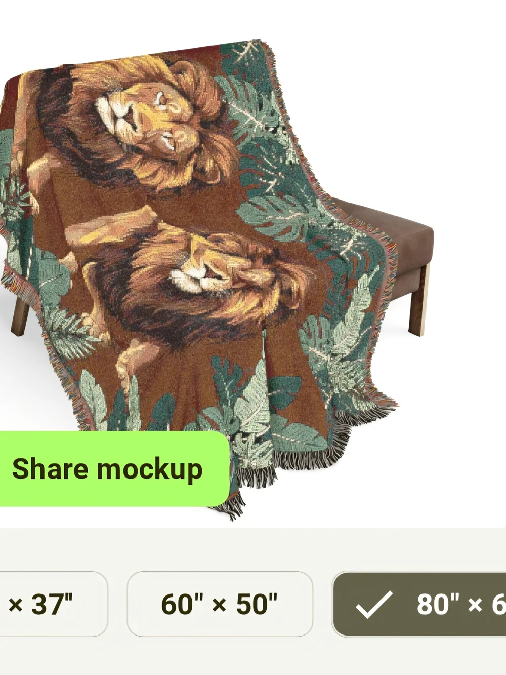 Woven Lion Blanket Tapestry - Brown and Green 3 Sizes Available $52, $72, $99